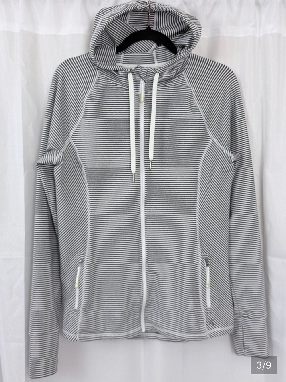 KYODAN Yoga Jacket Gray White Stripe Size XL Womens Hooded Full Zip - Picture 2 of 8